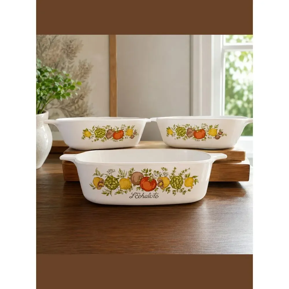 Spice O' Life L’Echalote Corningware 3 Pc. Casserole / Serving Set, Vintage!